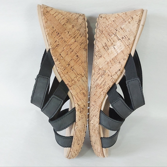 Crocs Women Wedge A-Leigh Cork Heel Black Strappy Slide Slip-on Sandals Size 10 - Picture 5 of 9
